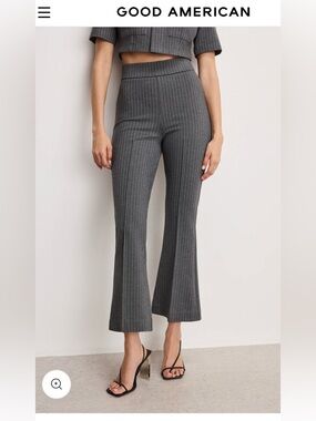 Good American Gray Pinstripe Flare Crop Pants